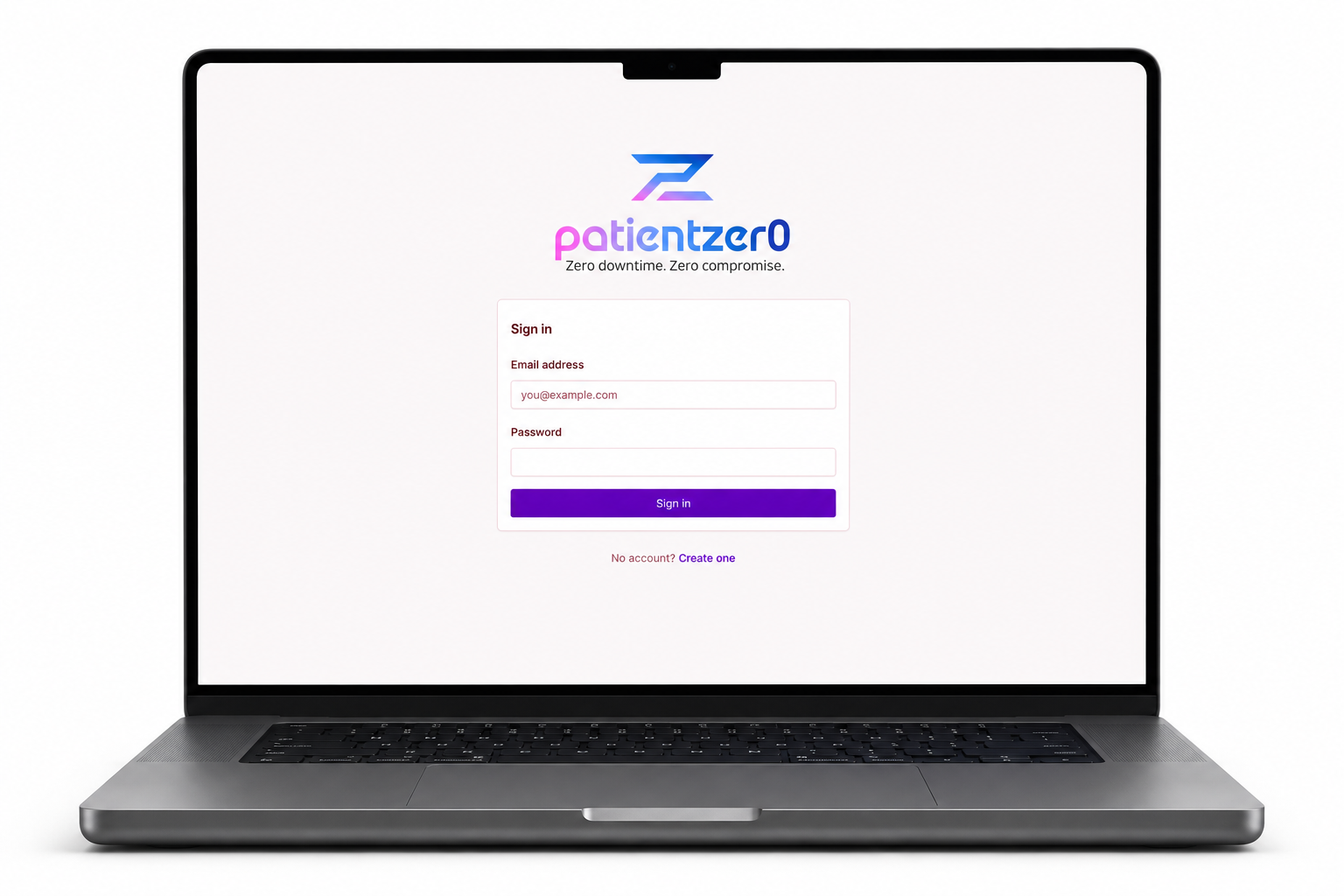 The PatientZer0 sign-in screen.